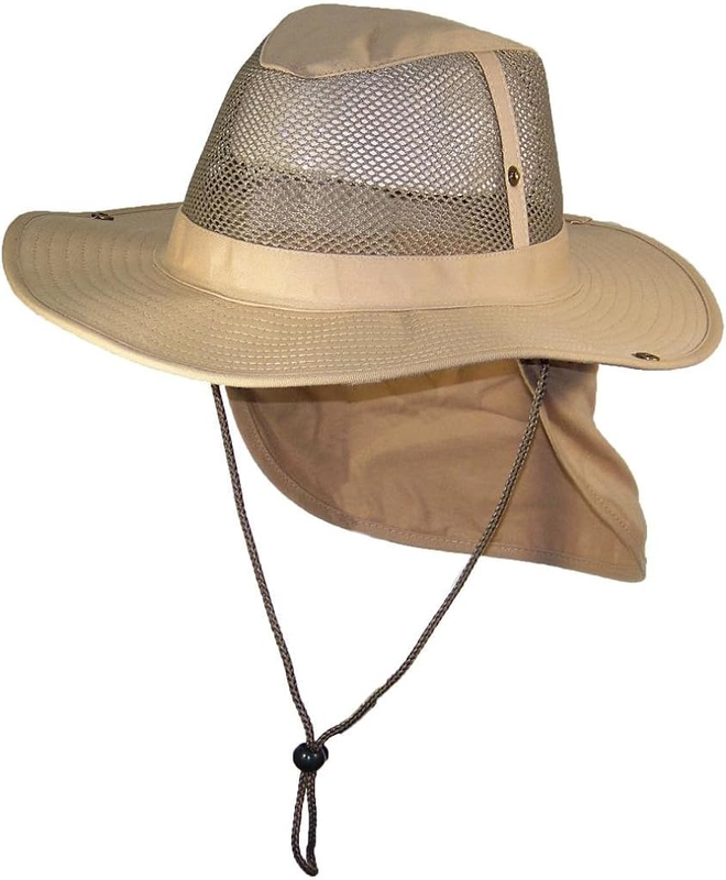 Summer Wide Brim Mesh Safari/Outback W/Neck Flap & Snap up Sides