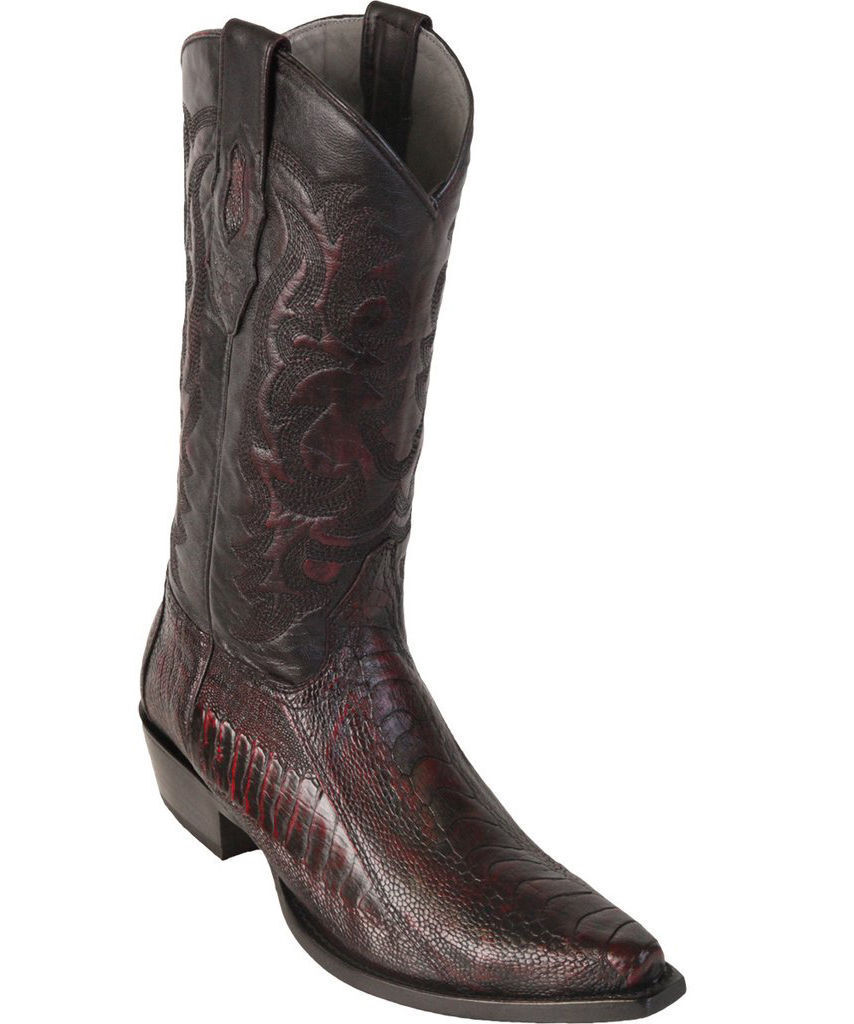 Pre-owned Los Altos Boots Los Altos Cherry Genuine Snip Toe Ostrich Leg Western Cowboy Boot (d)