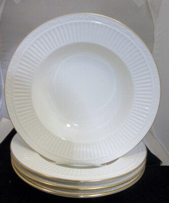 4 Mikasa EMPIRE GOLD RIM SOUP or PASTA  BOWLS,  UNUSED   9 3/8'' Embossed