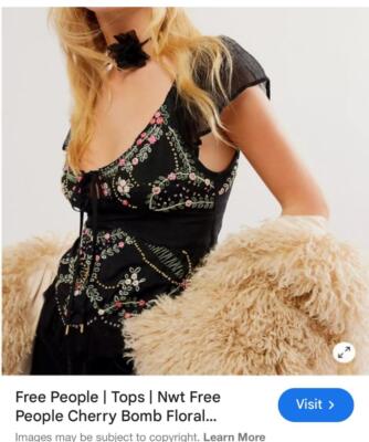 new FREE PEOPLE cherry bomb satin embroidered blouse top xs s