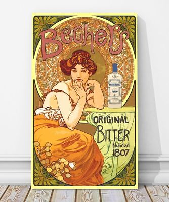 Vintage Alcohol Advertising CANVAS PRINT - BECHERS 24x16" - Alphonse Mucha