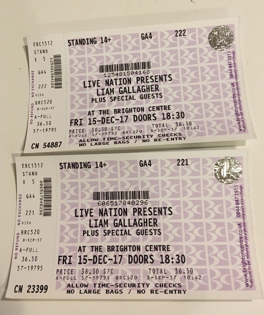 1 x Liam Gallagher ticket - The Brighton Centre | in Brighton, East ...