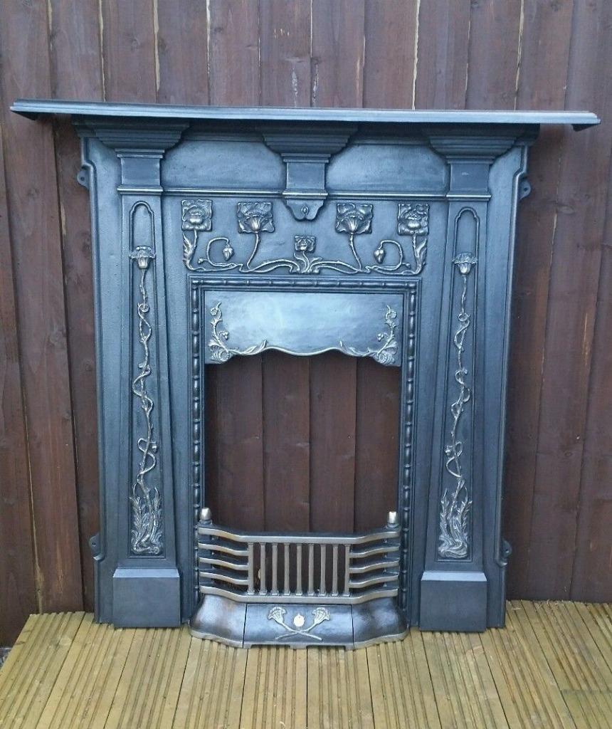 Art Nouveau Fireplace Cast Iron Arts and Craft Fire Surround Full Cast