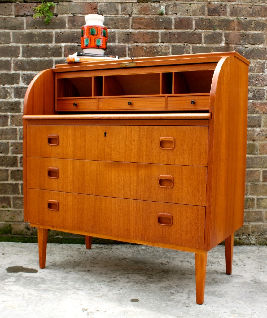 Scandinavian Mid Century Teak Bureau Desk Sideboard Retro