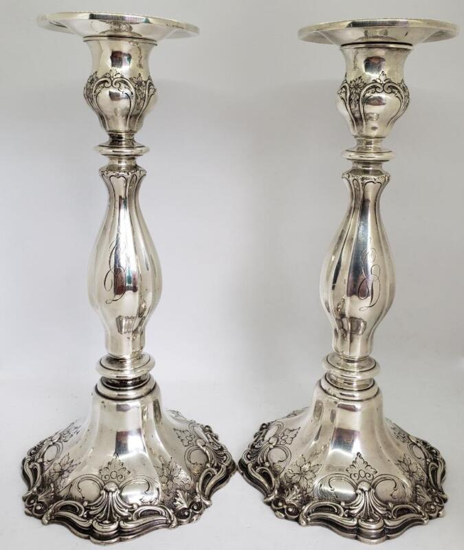 Gorham Sterling Silver Weighted Candlesticks Pair DTR on Bottom 10"