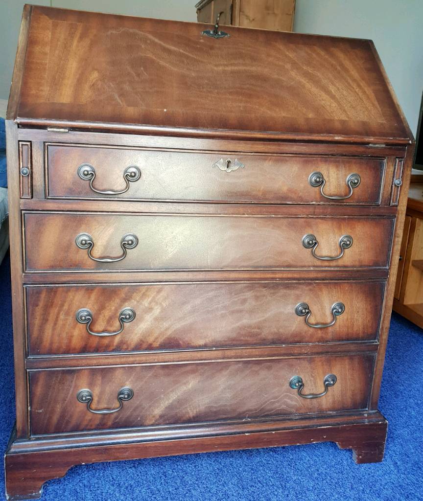 LATE VICTORIAN ANTIQUE MAHOGANY BUREAU WRITING DESK ON BALL AND CLAW