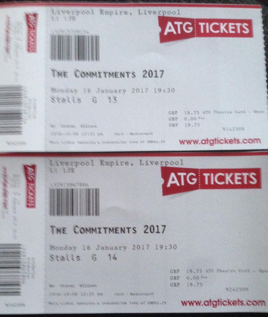 2 x tickets for The Commitments, Liverpool Empire on Monday 16th