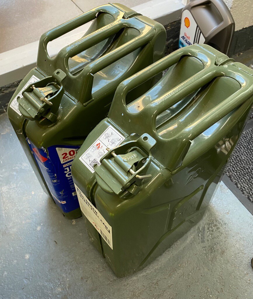 2 x 20lt Petrol Jerry Cans Track Days Bike Car Fuel Container