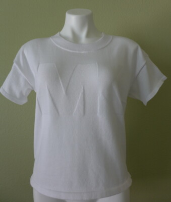 NWT MICHAEL KORS Short Sleeve MK Logo jacquard knit boxy cut Sweater Top XS $98