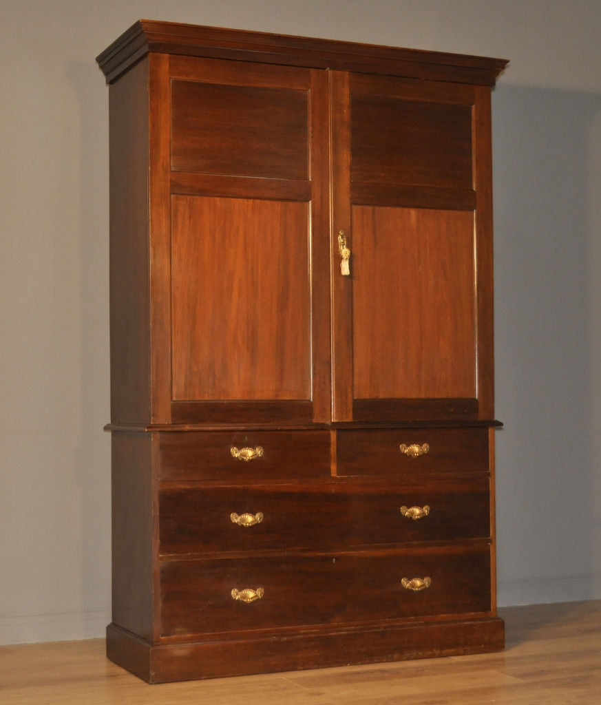 Attractive Large Antique Edwardian Stained Pine Linen Press Cupboard