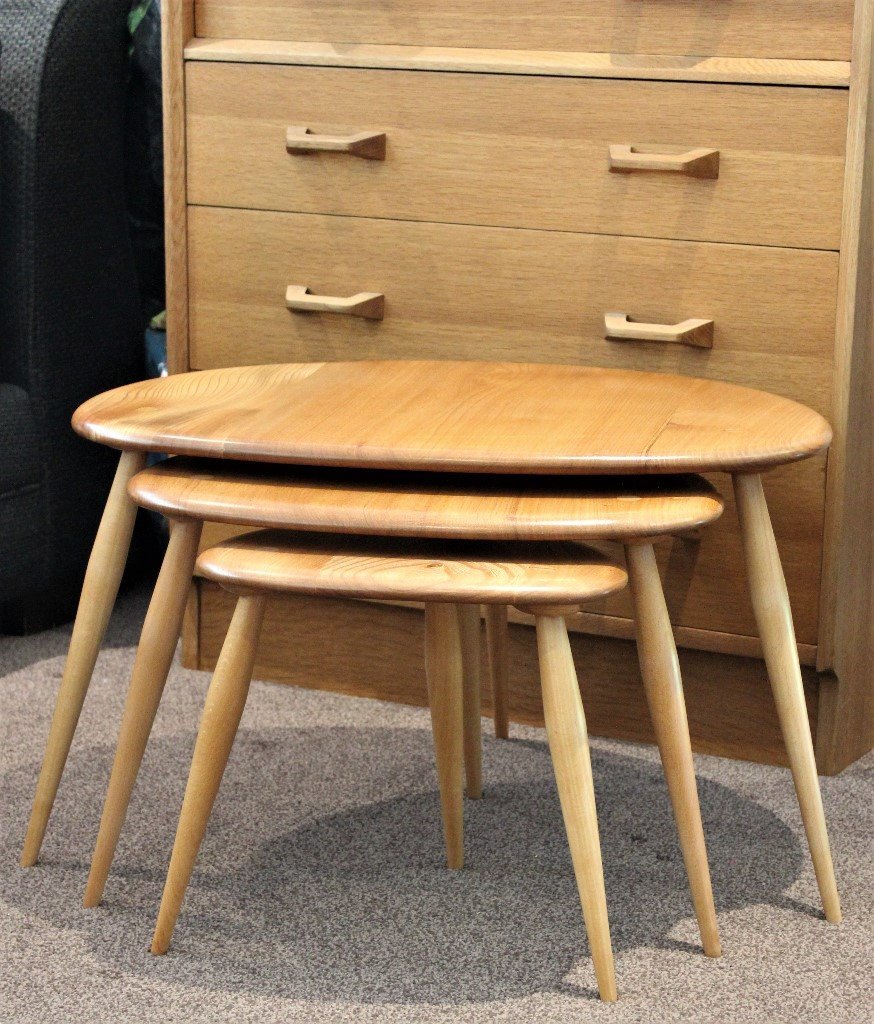 Vintage Ercol pebble nest of tables mid century refurbished excellent £