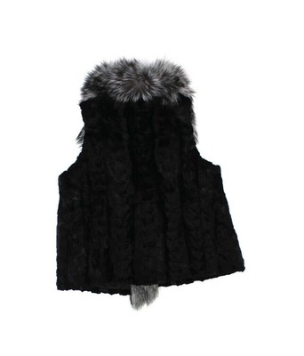 815998 New Black Mink Sections Silver Fox Fur Vest Jacket Coat Stroller 14
