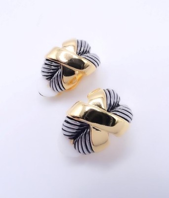 GORGEOUS 20kt Gold Plated X Double Cables Texture CLIP ON Earrings