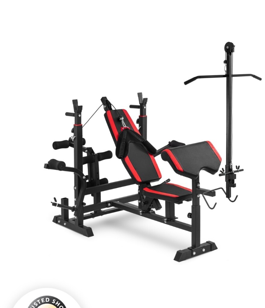 Multifunction Weight Bench Complete with Pad And Lat Pull Tower in