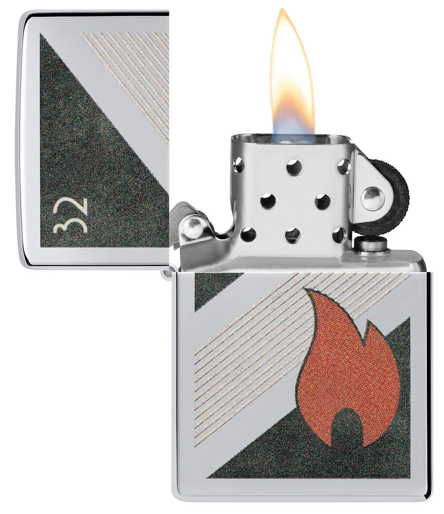 Zippo 48623, 32 Flame Design, винтажная зажигалка с полированной хромированной отделкой