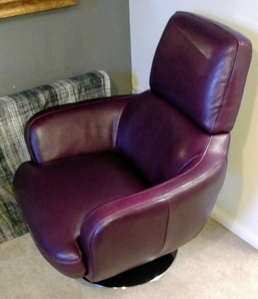 Stylish Retro Leather Swivel Armchair Purple Leather In Alnwick