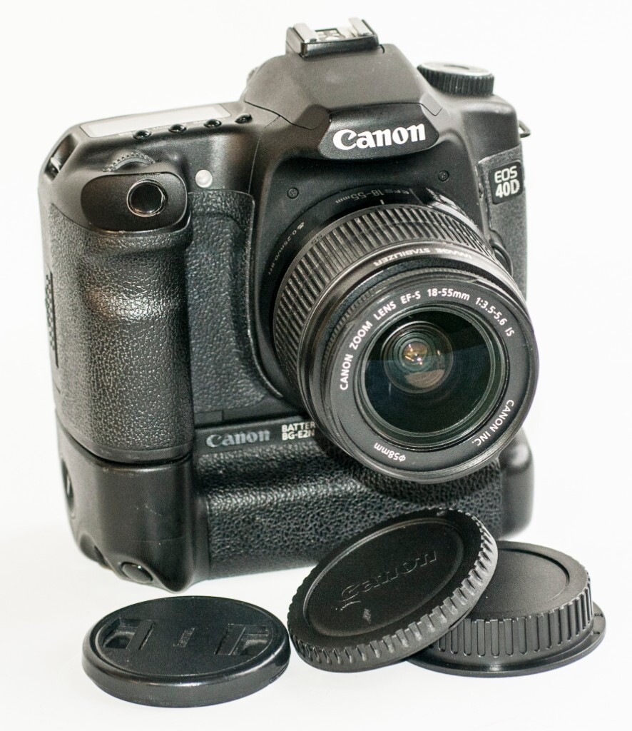 Canon EOS 40D camera with Canon BGE2N battery grip and EFS 1855 mm