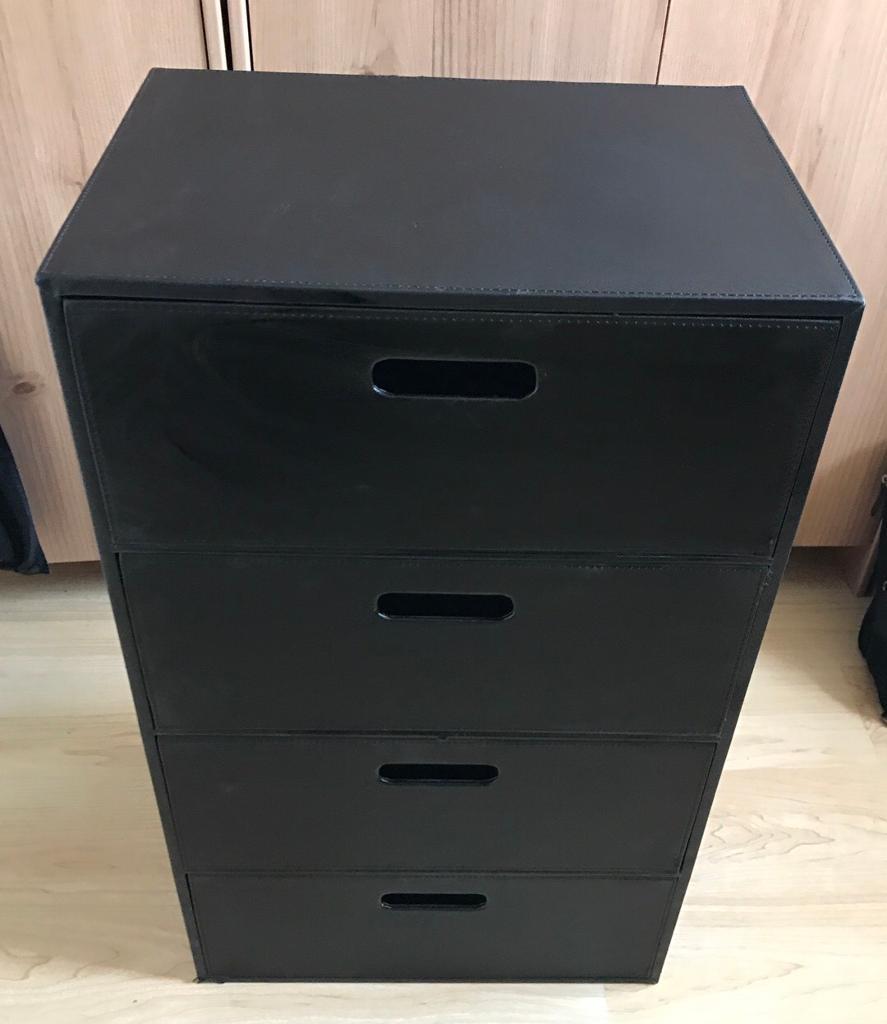 Black Faux Leather 4 Storage Drawers By Wilkinsons L44cm X