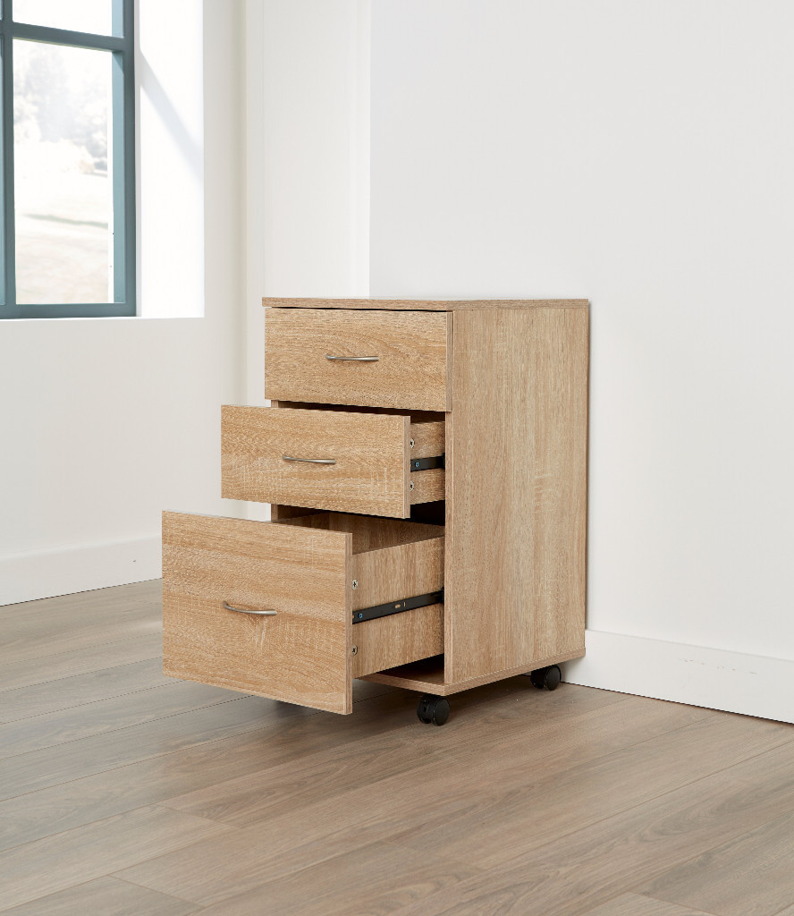 CHEST OF 3 DRAWER PADESTAL OAK OFFICE FILE DRAWER ORGANISER