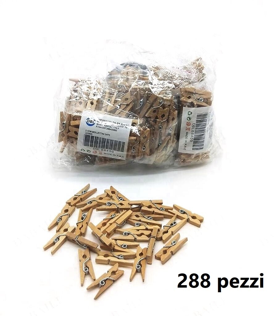 Set 288 Pezzi Mollette Mollettine In Legno Lavoretti Hobby Naturale 2,5cm bal