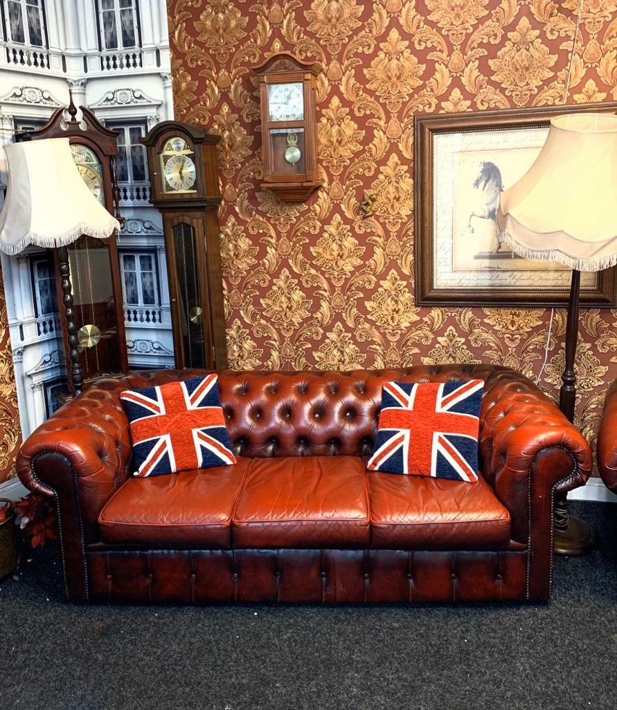 Extreme Rare Chesterfield Thomas Lloyd 3 Seater Sofa Oxblood Leather