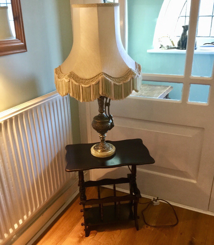 One Vintage 1950s Ornate Solid Brass Jug/Pitcher Table Lamp Onyx Base