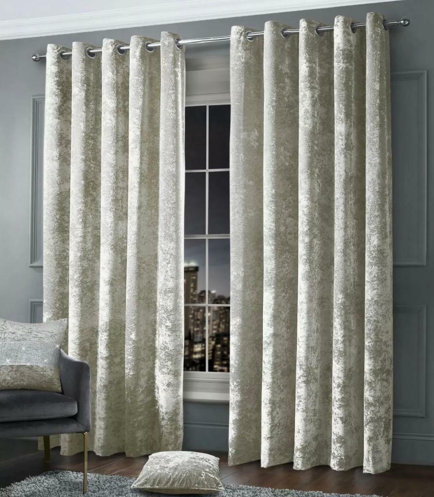Cream crushed velvet curtains