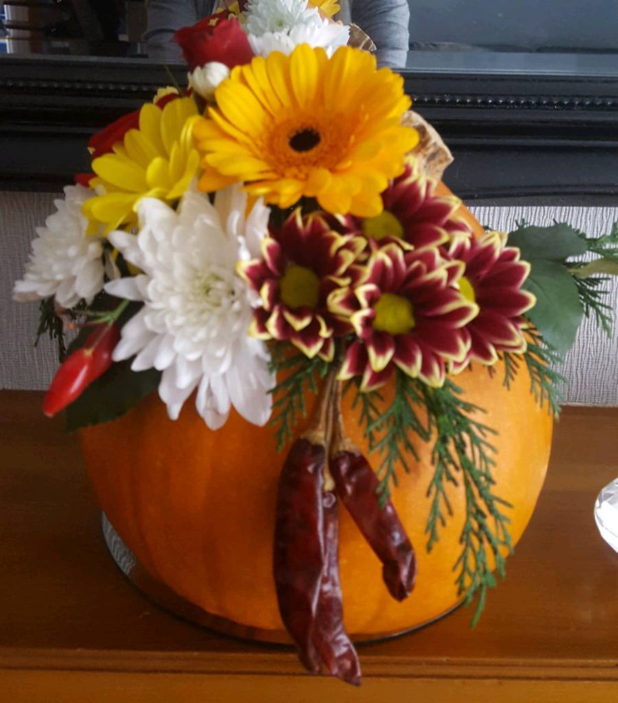 Halloween Fresh Flower Pumpkin Arrangement