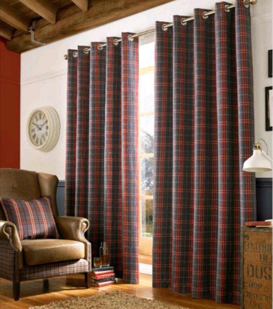 2 sets of tartan balmoral check thermal lined heavy duty thick blackout