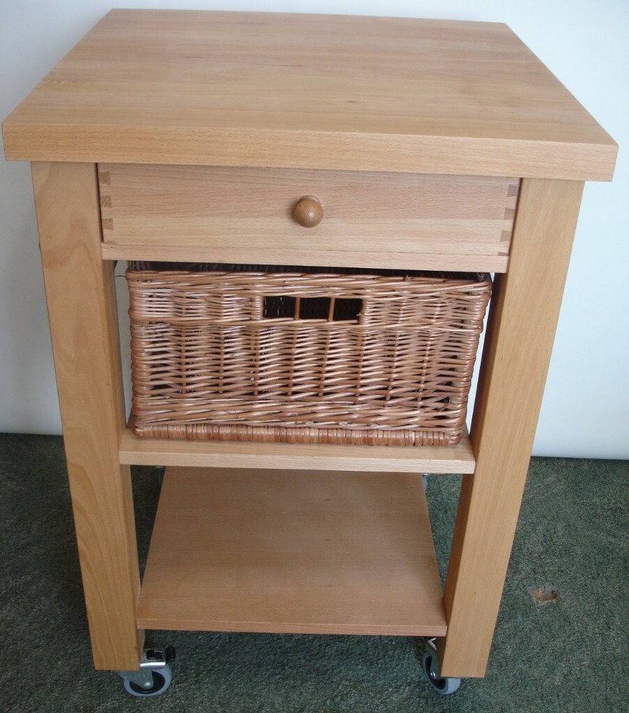 Freestanding Beech Wood Butchers Block Kitchen Trolley Storage