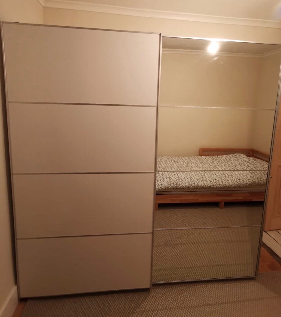 Ikea Pax White Double Wardrobe With Mirror Door Glass Fronted