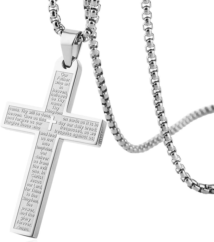 Cross Necklace for Men or Women Stainless Steel, Lord'S Prayer Bible Verse Jewel