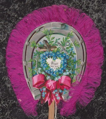 Victorian Silver Horseshoe Anchor Cross Card with Fringe Handle Tassel 7.75x4.25