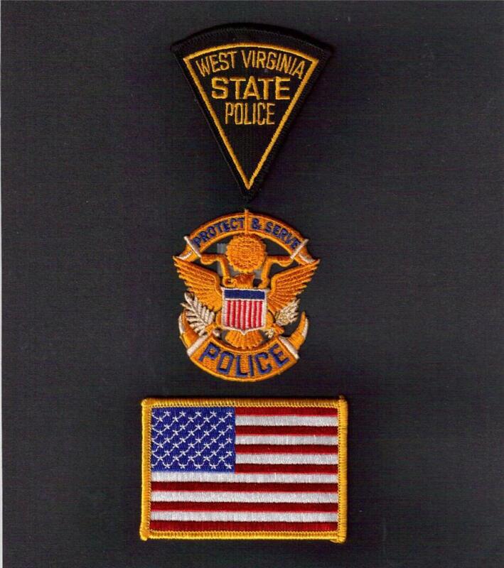 WEST VIRGINIA State POLICE Protect and Serve USA FLAG Sew Iron On PATCH SET 3 Pc