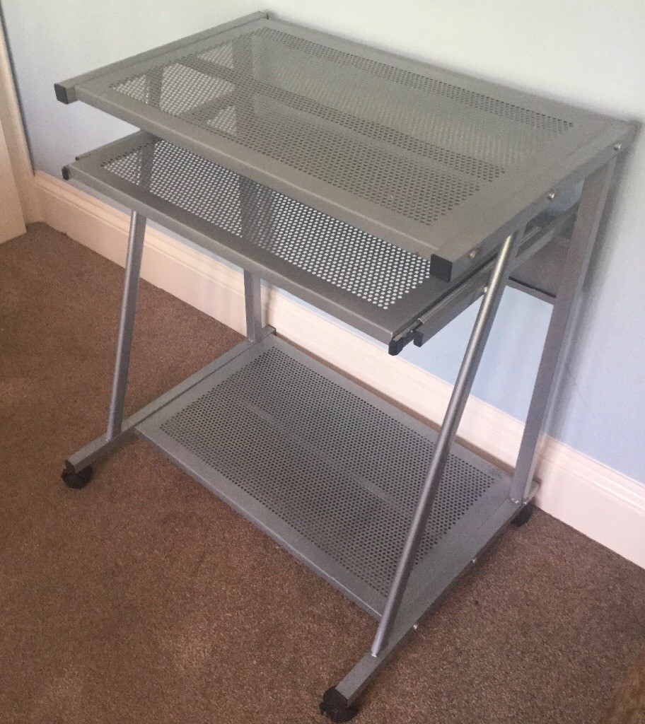 Grey Metal Computer Desk, Sliding Shelf Height 31in/79cm Width 29in