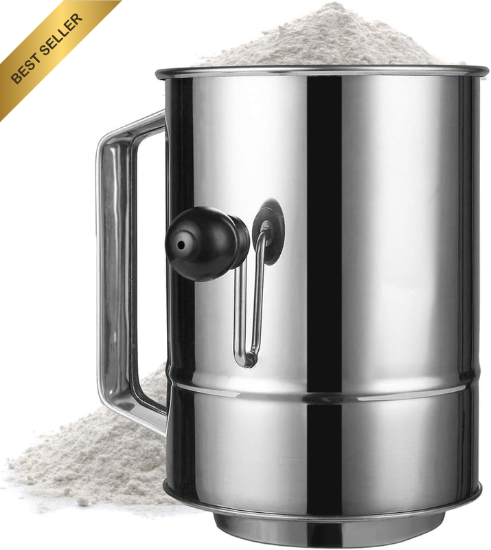 Flour Sifter for Baking,5 Cup Flour Sifter Stainless Steel,Hand Crank Flour Sift