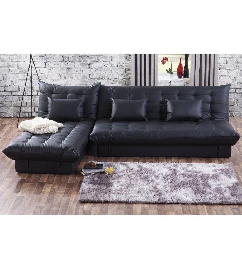 New Other ExDisplay No Cushion Faux Leather Corner Sofa With Storage and Sleep Solution Black