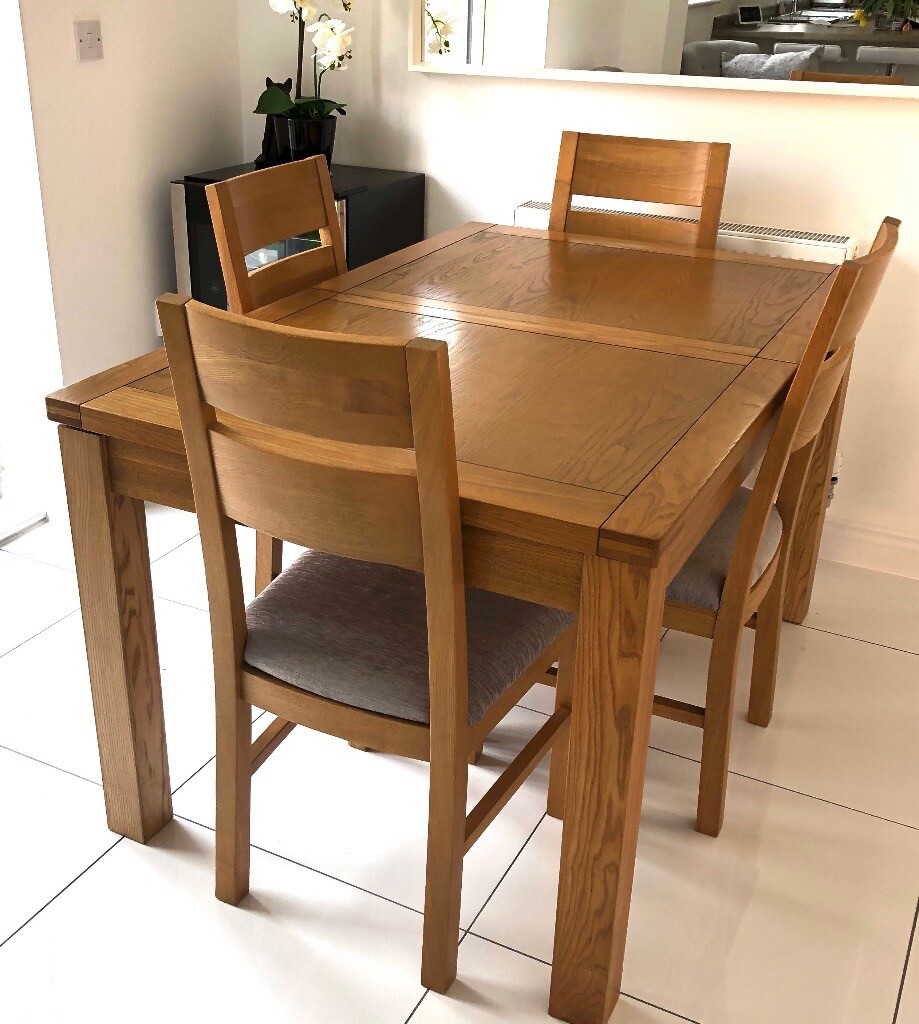 Extending Dining Table & 4 Chairs and Bench - Oak and Grey ...