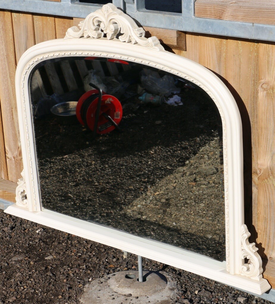 Italian White Large Wooden Overmantle Mirror Great Condition in