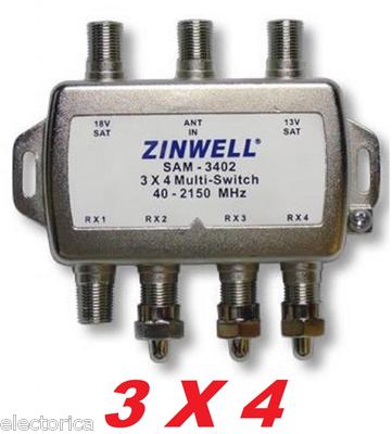 3X4 MULTI-SWITCH QUAD OUTPUT LNB ZINWELL SW34 2X4 SATELLITE DIRECTV DISH NETWORK