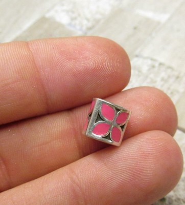 Pandora Pink Enamel Sterling Silver Floral Bead / Charm ~ 15-E9036