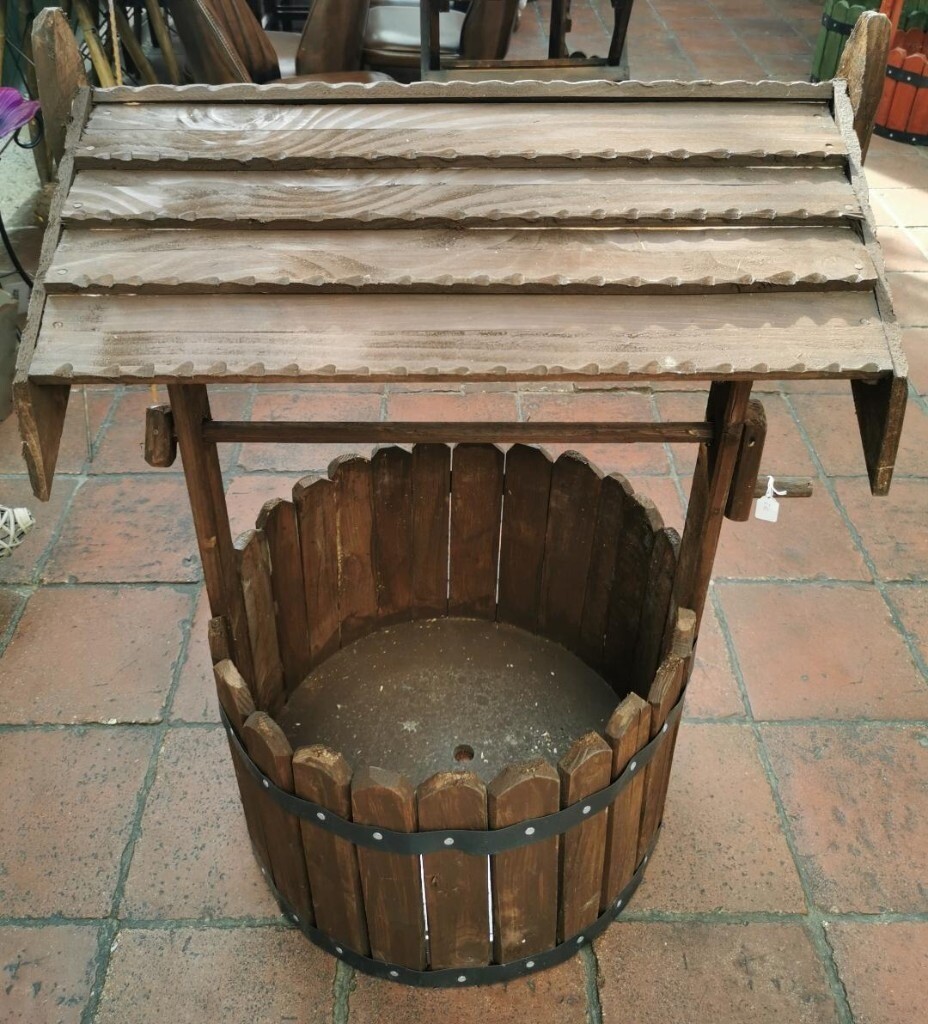 handmade extra large wooden garden wishing well dark brown stain in