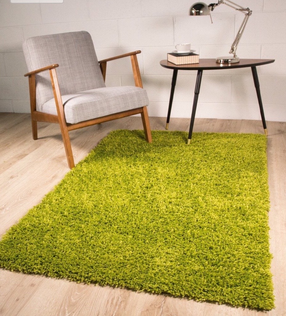 Brand New Shaggy Rug Lime Green Plain 5cm Thick Soft Pile 160cm x 230cm