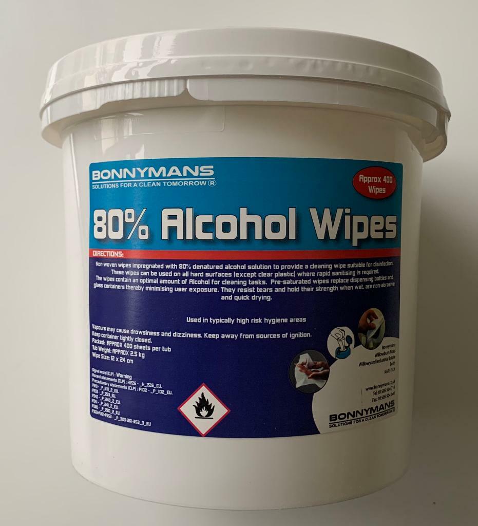 80 Alcohol Surface Disinfectant Wipes Tub of 400 Wipes “Approx”. Non