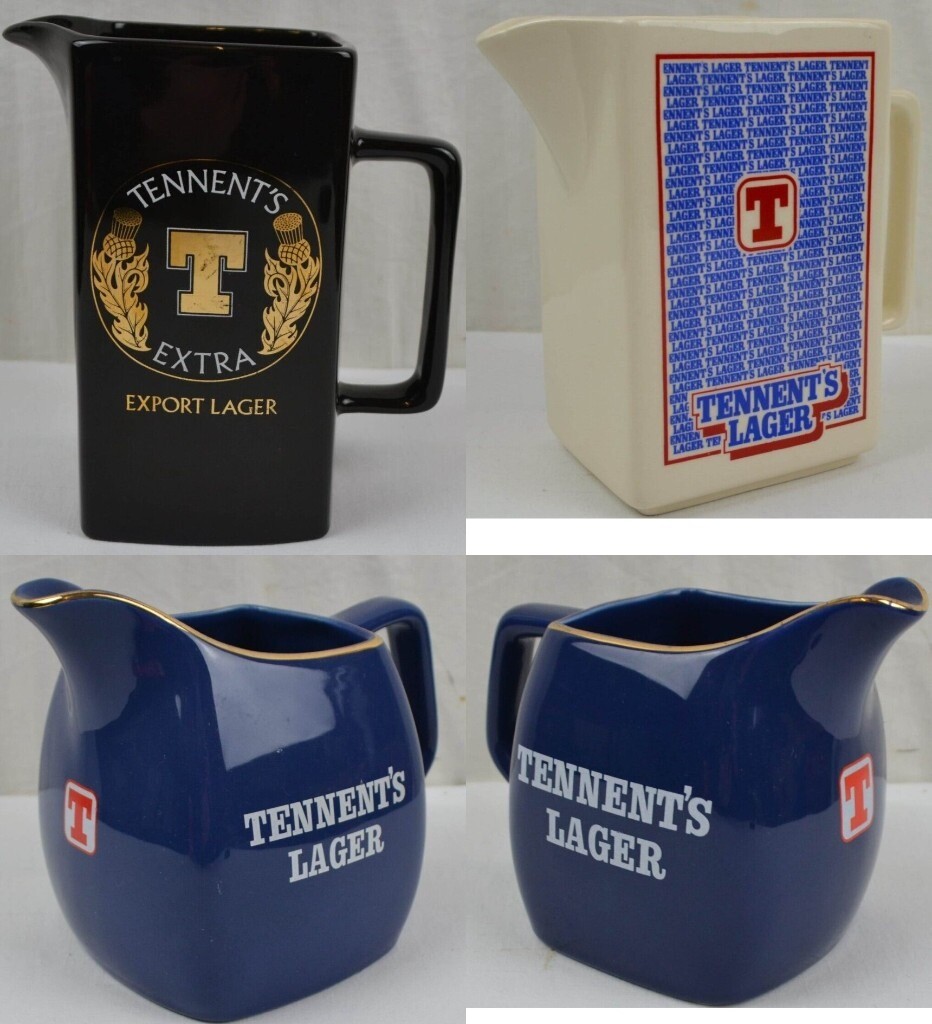 Various Vintage Tennent's Lager Ceramic Water Beer Pub Jugs Wade Retro