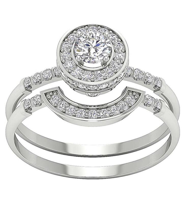Si1 G 0.90 Ct Genuine Diamond Halo Anniversary Bridal Ring Set 14k Gold 10.85 Mm