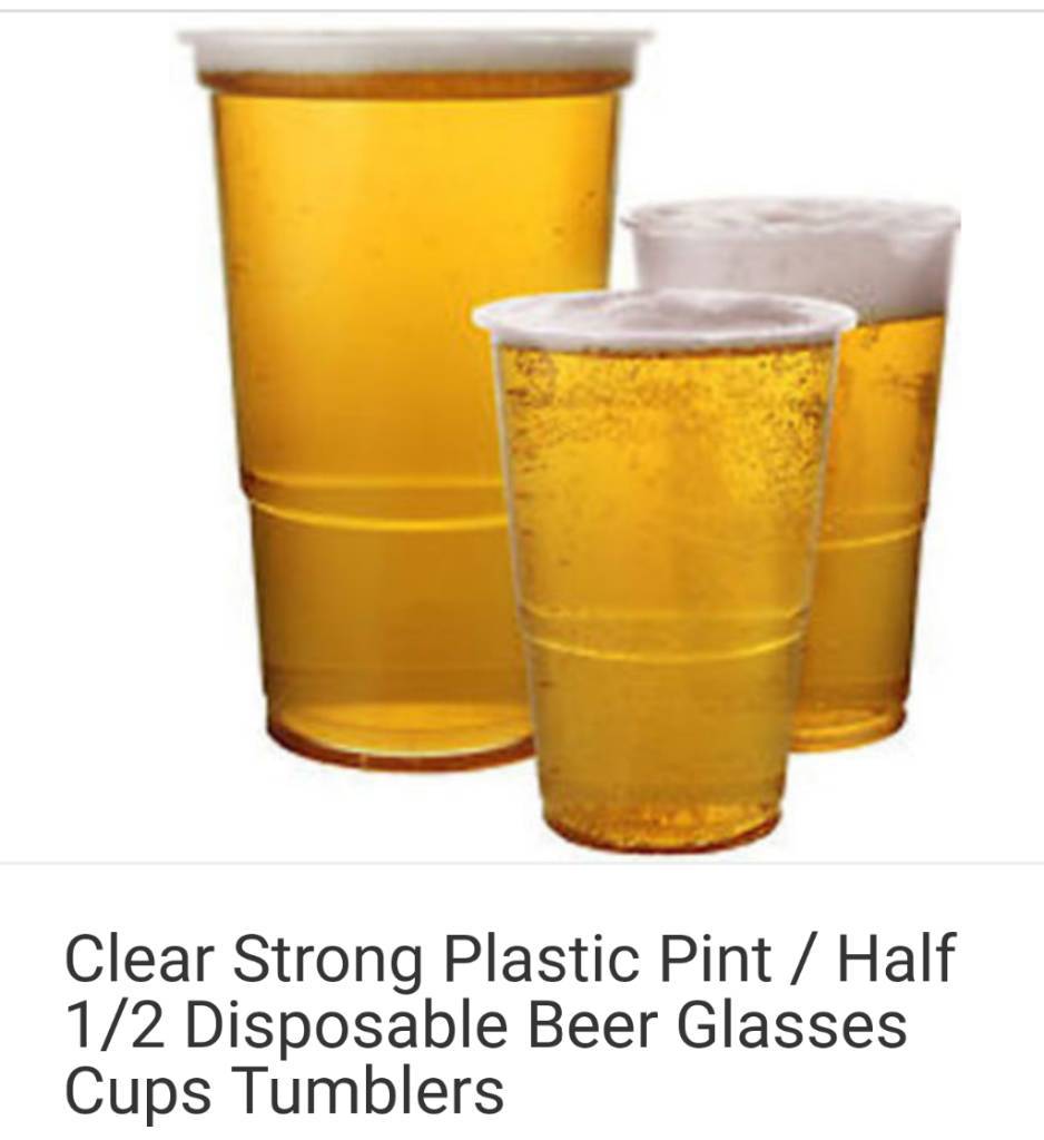 Clear Strong Plastic Pint/Half Pint Disposable Beer Glasses Cups