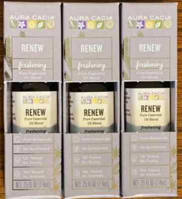 3 Pack Renew Pure Essential Oil Blend - Aura Cacia 0.25 OZ EACH BOTTLE
