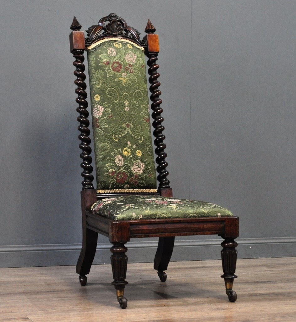 Attractive Antique Victorian Carved Barley Twist Rosewood Upholstered Chair in Brora, Highland
