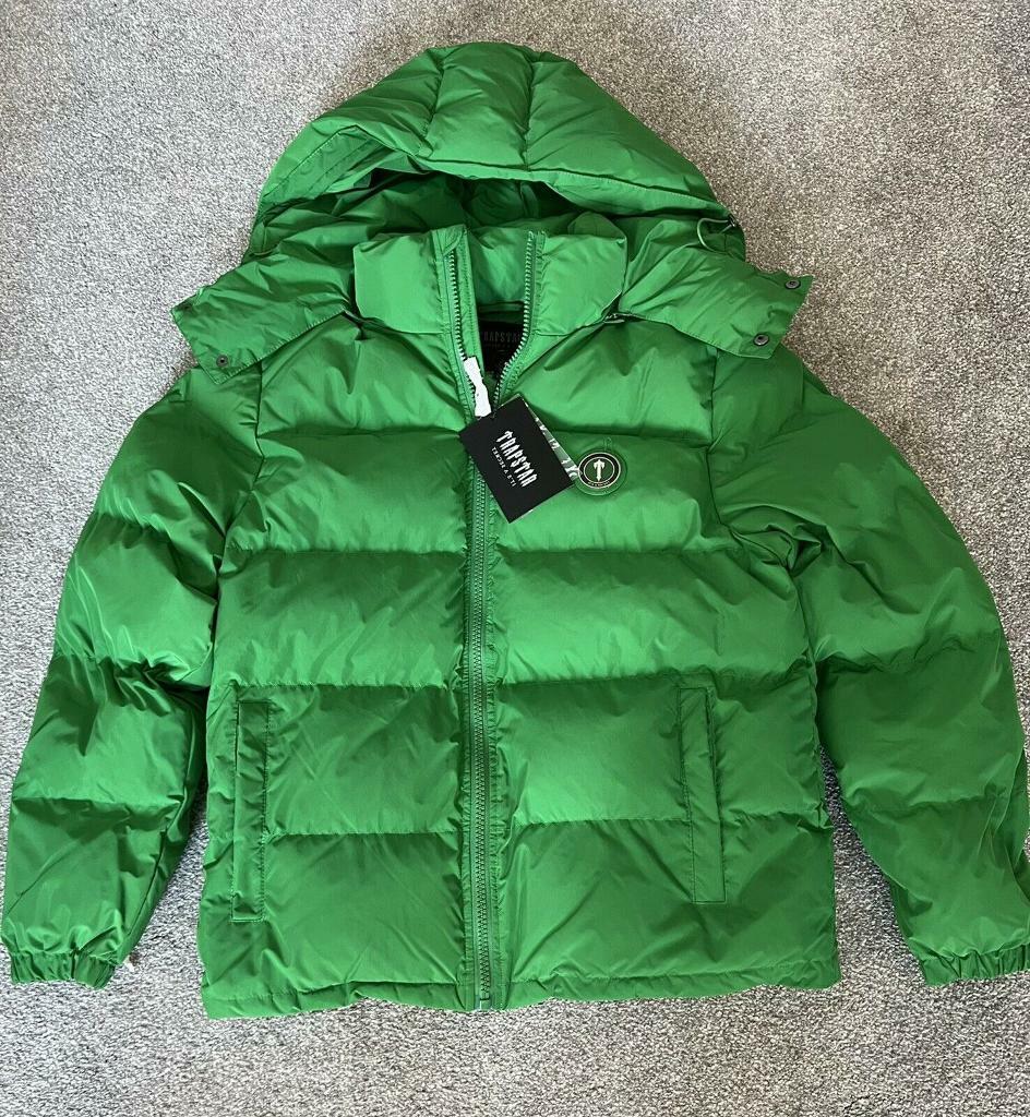 TRAPSTAR IRONGATE DETACHABLE HOODED PUFFER JACKET GREEN SIZE SMALL